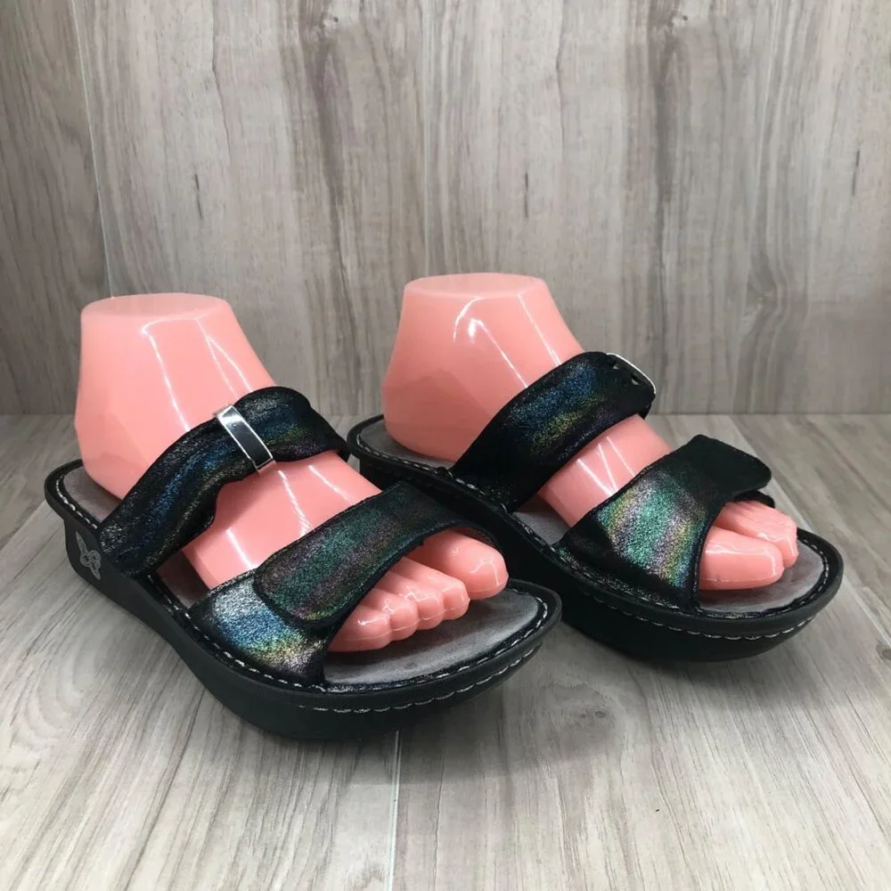 Alegria Sandals Womens EU 38 Metalic Glitter Multicolor Slip On Comfort Shoes